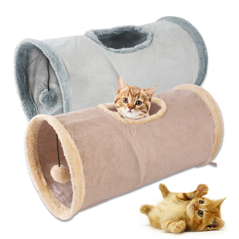 Collapsible Cat Winter Suede Tunnel for Puppy Rabbit Kitten Play Chase Hide Tunnel,Interactive Bedding Toy in 2 ways,3 ways