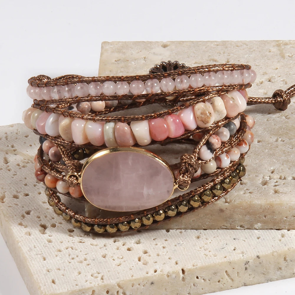 Fashion Handma Bohemian Jewelry Boho Bracelet Mixed Natural Stones Charm 5 Strands Wrap Bracelets Gift 250604