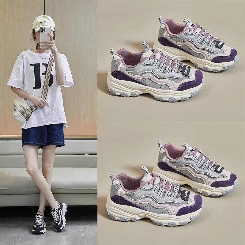 Ddmyoutdoor Spring Platform Sneakers Women S Anti Skid Round Toe Vulcanize Shoes T Shaped Strap Ladies Breathable Trendy Casual Outdoor Shoes