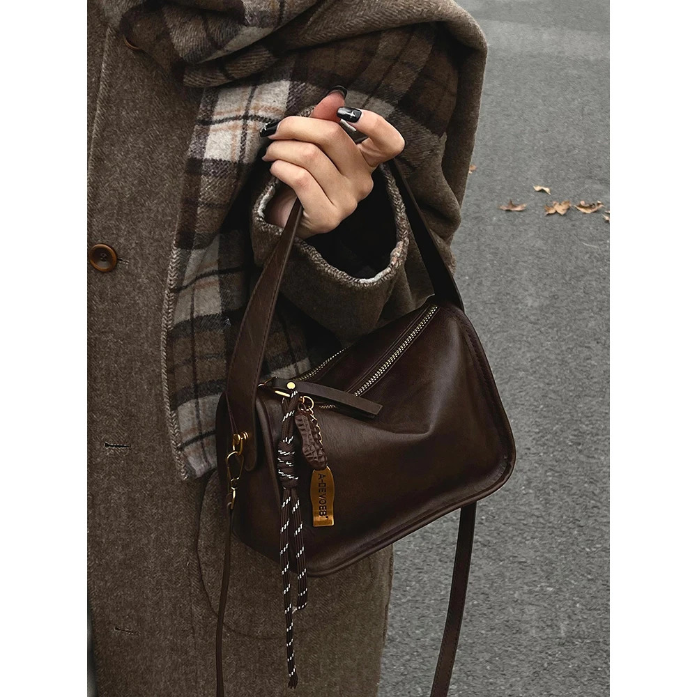Burgundy Crossbody Bag for Women Fashion Soft PU High-Grade Zipper Commute Handbags Female Elegant Delicate Shoulder Bags 250605