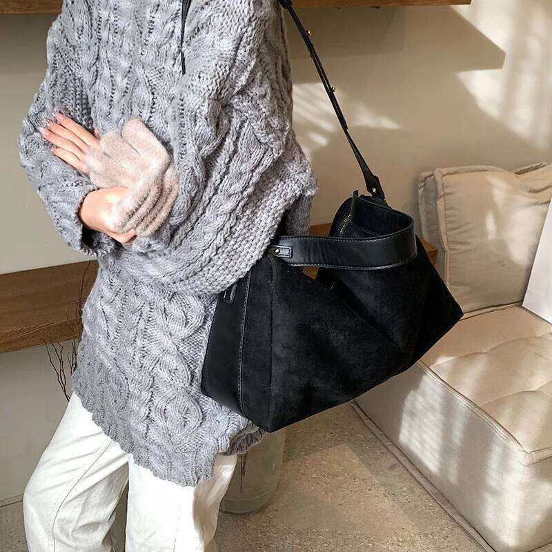 Shoulder for Women Large Suede Totes Lightweight Underarm Bag Casual Shopper Handbag Solid Color Travel Bucket Bags