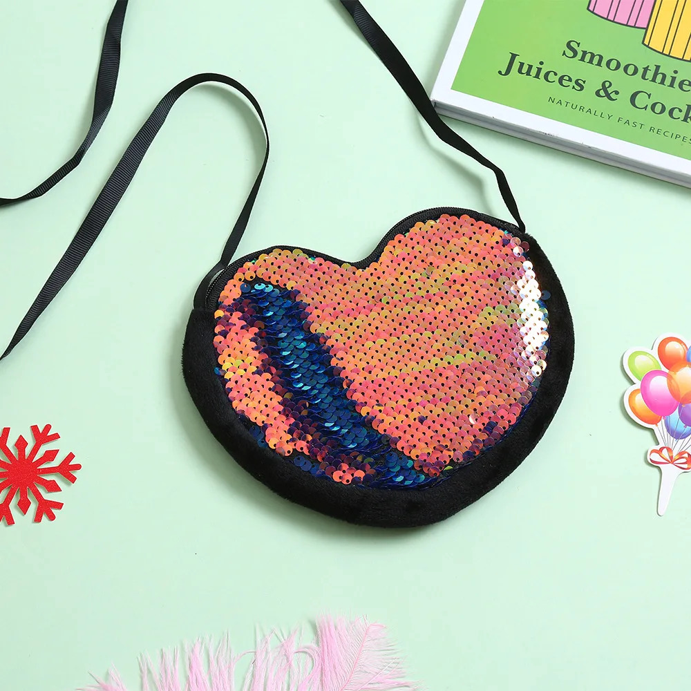 Multi Color Childrens Sequin HeartShaped Crossbody Bag Cute Girl Shoulder Cross Body Gifts 250605