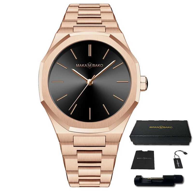 Top Brand Luxury Rose Gold Stainless Steel Band Business Watch 40mm Mens Fashion Black Wristwatch Waterproof Women Quartz Watch Y250605