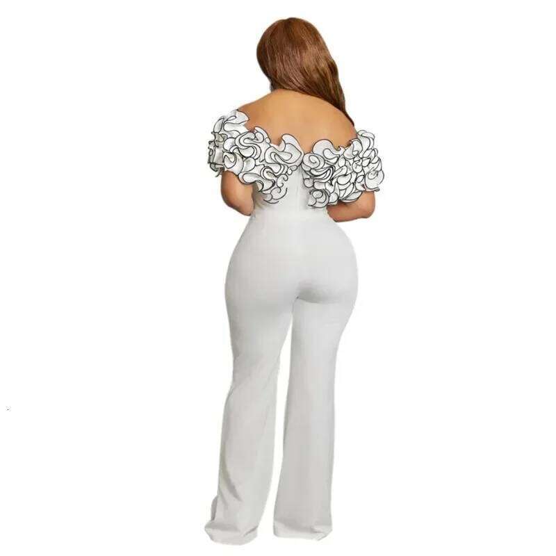 African Clothes for Women Summer Elegant Short Sleeve White Black Party Evening Long Jumpsuit Outfits Dashiki Africa Clothing