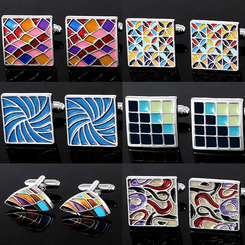 2024 Yeni Tasarm Renkli Emaye Kare Kol Dmeleri Erkek Gmlek Aksesuarlar Modaya Uygun Ekose Boyal Resmi Takm Kol Dmeleri Dme W250606