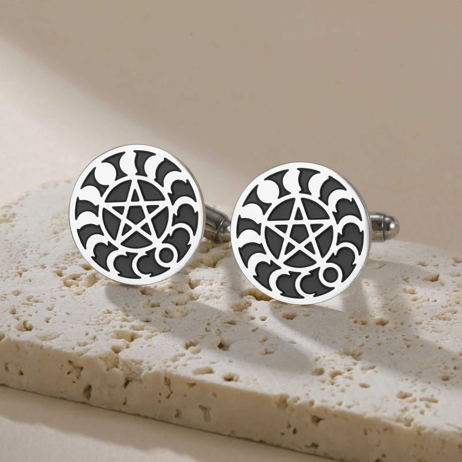 Lucktune 2pcs Pentagram Moon Phase Cufflinks Vintage Stainless Steel Cufflinks For Men Shirt Supernatural Amulet Jewelry Sale W250606