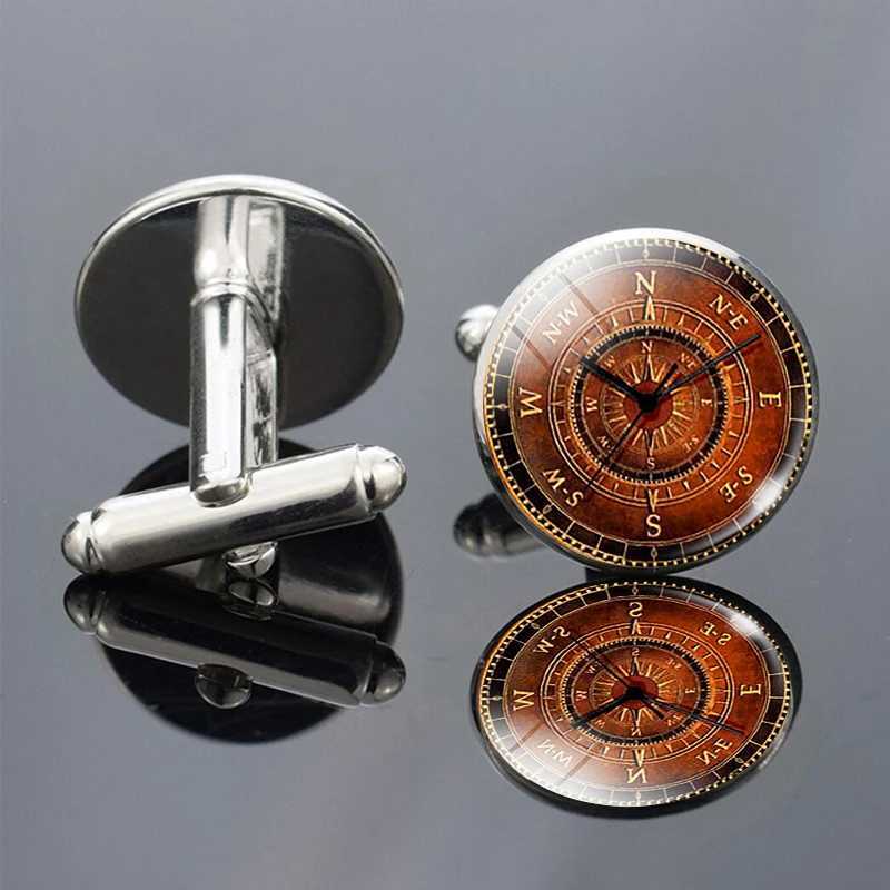 Vintage Compass Picture Print Cufflinks Men Fashion Wedding Cufflinks Suit Cuff Link Accessories Gift for Him (not real compass) W250606