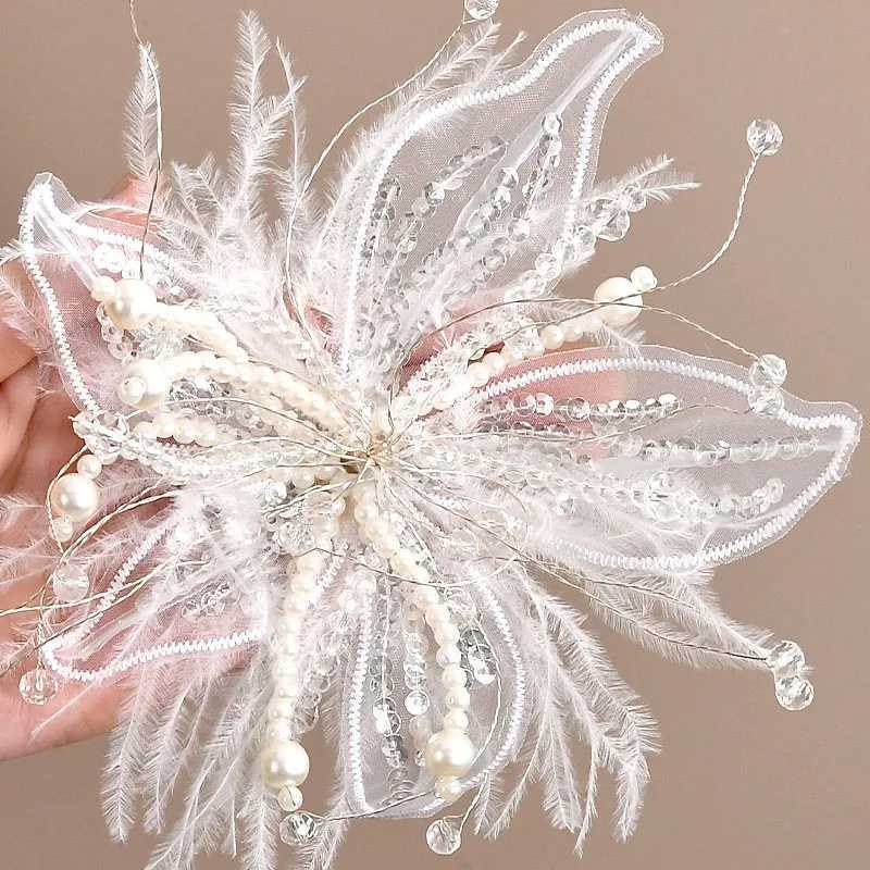 Vintage Fascinator Lace Flower Duckbill Clip Dance Show White Floral Mesh Flower Hairpin Bridal Wedding Veil Headwear Girl/Women Z250605