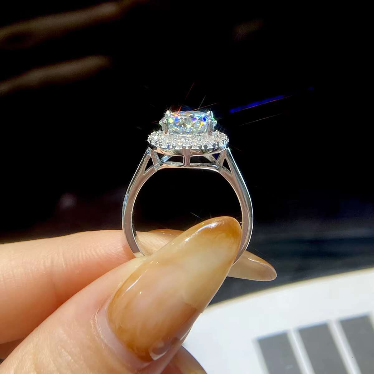 GRA Jewelry Brilliant Round Cut Halo Diamond Moissanite Luxury Ring Solid 925 Sterling Silver 1 2 3Carat for Women Wedding