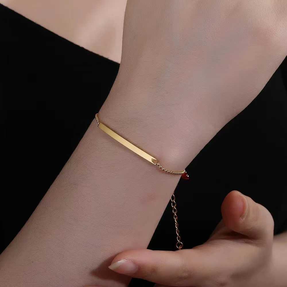 316L Stainless steel New fashion fine jewelry Simple red heart zircon charm beaded chain bracelet for women W250606
