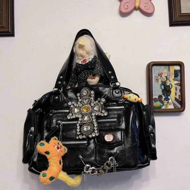 MBTI Y2k Womens Handbag Black Punk Gothic Cross Vintage Shoulder Haruku Style Original Exquisite Female New Aesthetic Bag