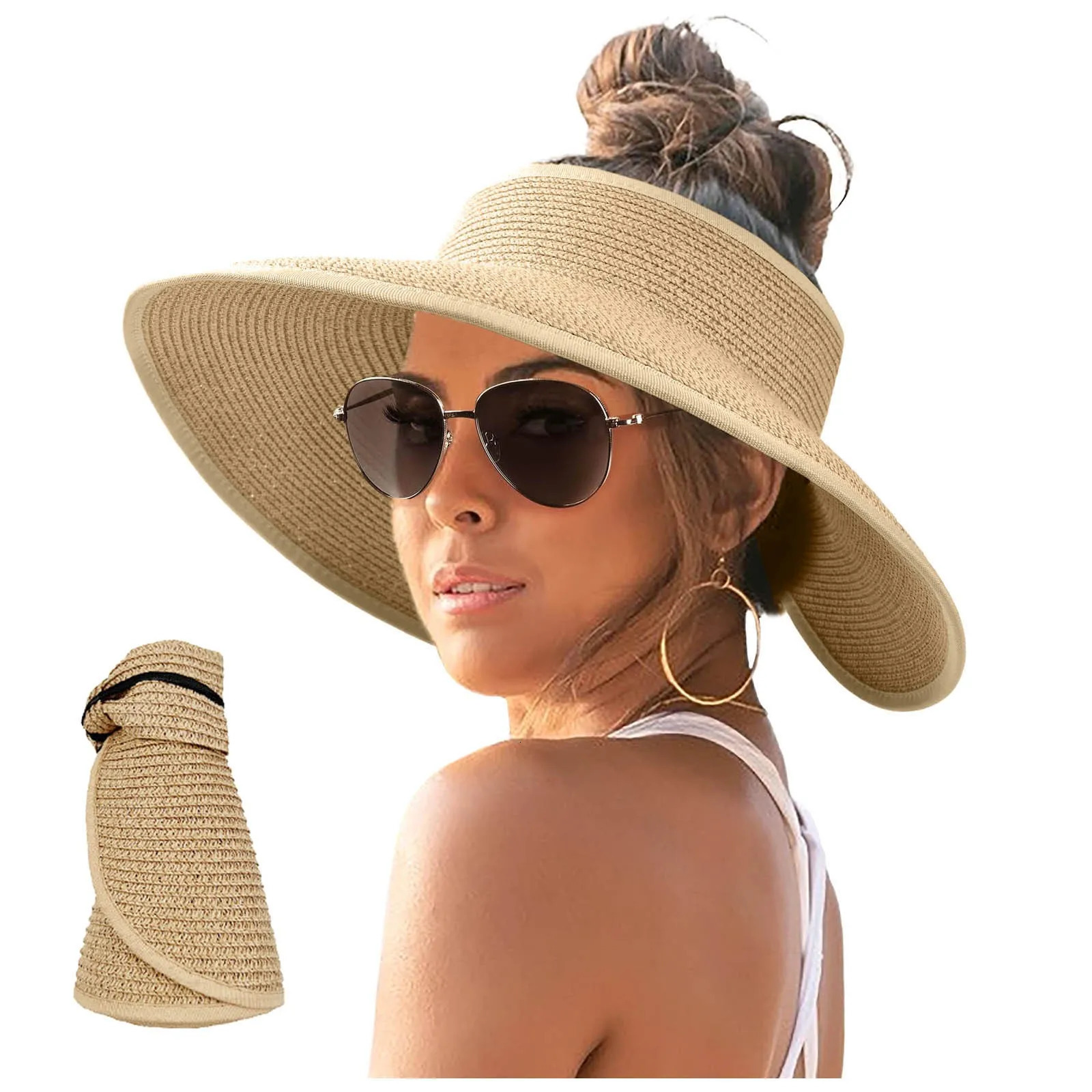 Womens Swim Hat Womens Sunshade Hat Korean Edition Women Open Top Big Sunscreen Sun Hat No Top Foldable Hat Big Visor Hat Women 250603