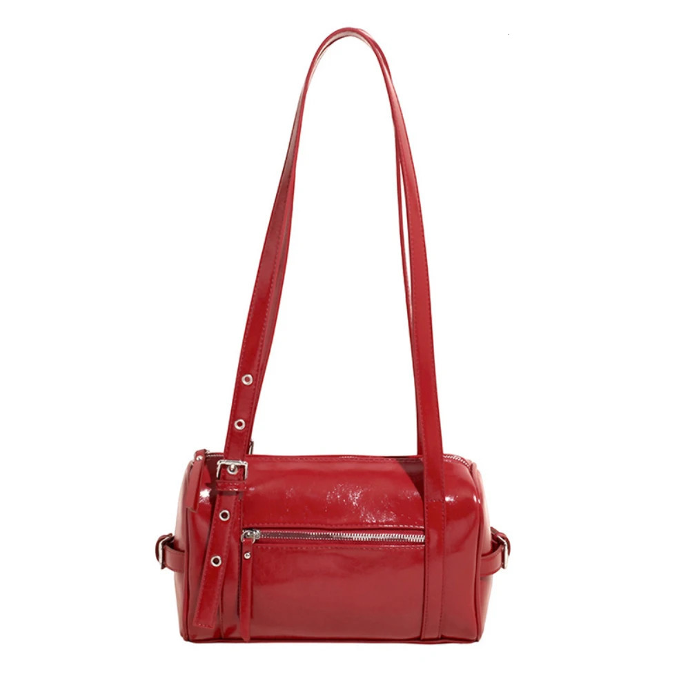 Spring Summer Glossy PU One Shoulder Bags Women Korean Ins Delicate Zipper Handbags High Grade Daily Commute Packs 250605