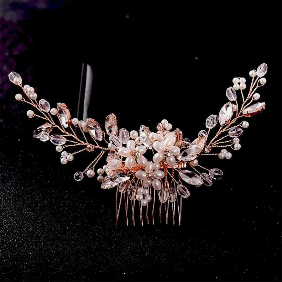 New Silver Alloy Hair Comb Handmade Pearls Rhinestones Fashion Metal Headpiece Elegant Hair Jewelry Accessory For Women Z250605