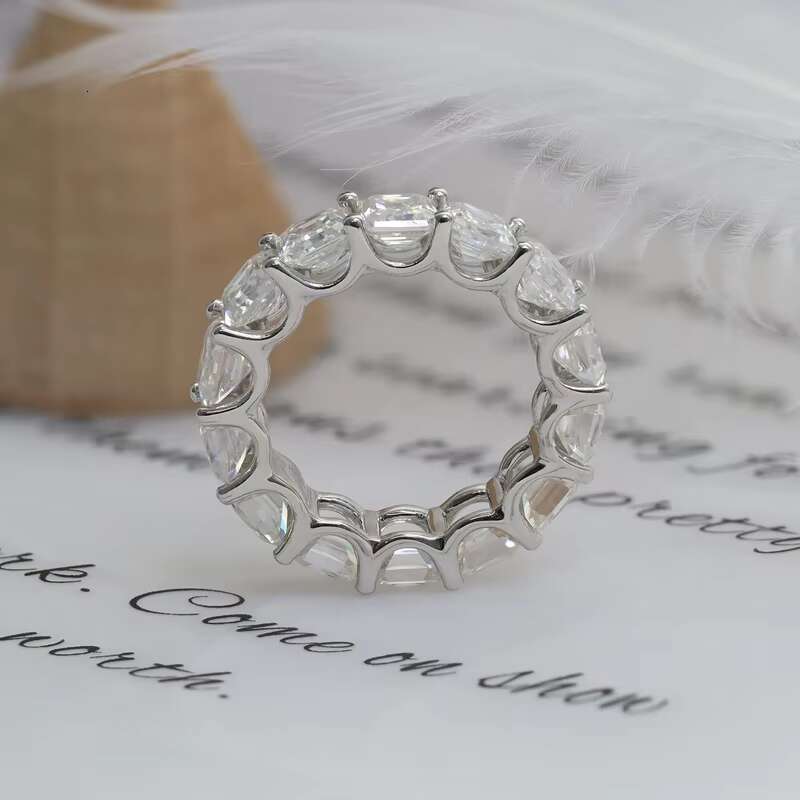 Paston Jewelry Mossanite Wholesale 925 Sterling Silver Asscher Moissanite Full Eternity Ring Engagement Wedding Gifts
