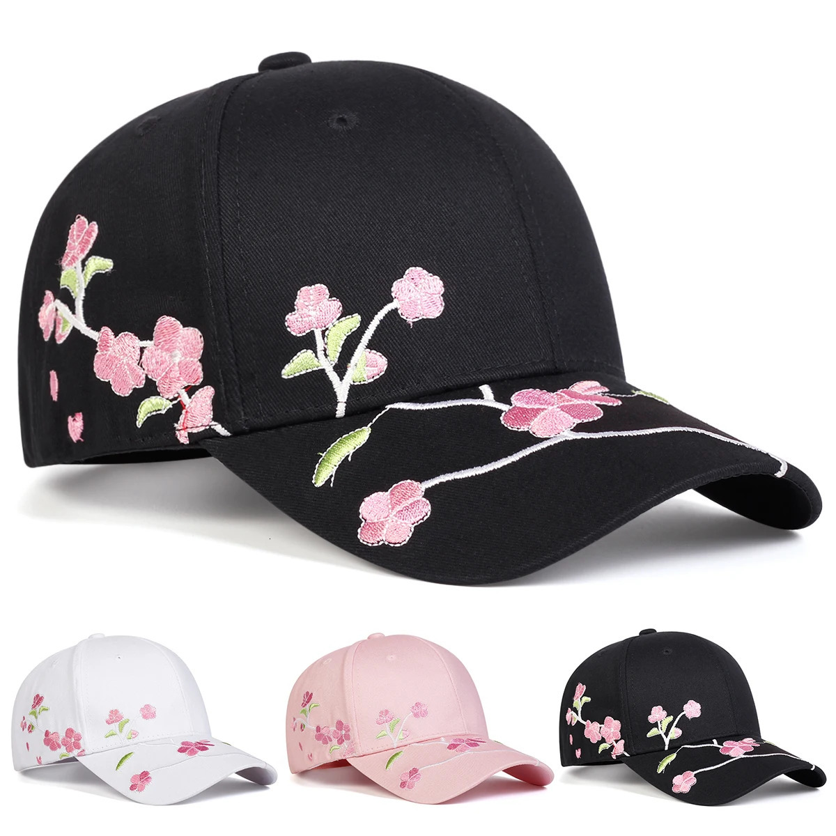 1piece Unisex Peach Blossom Embroidery Baseball Cap Outdoor Adjustable Sunscreen Leisure Hat Spring Autumn Travel Vacation 250604