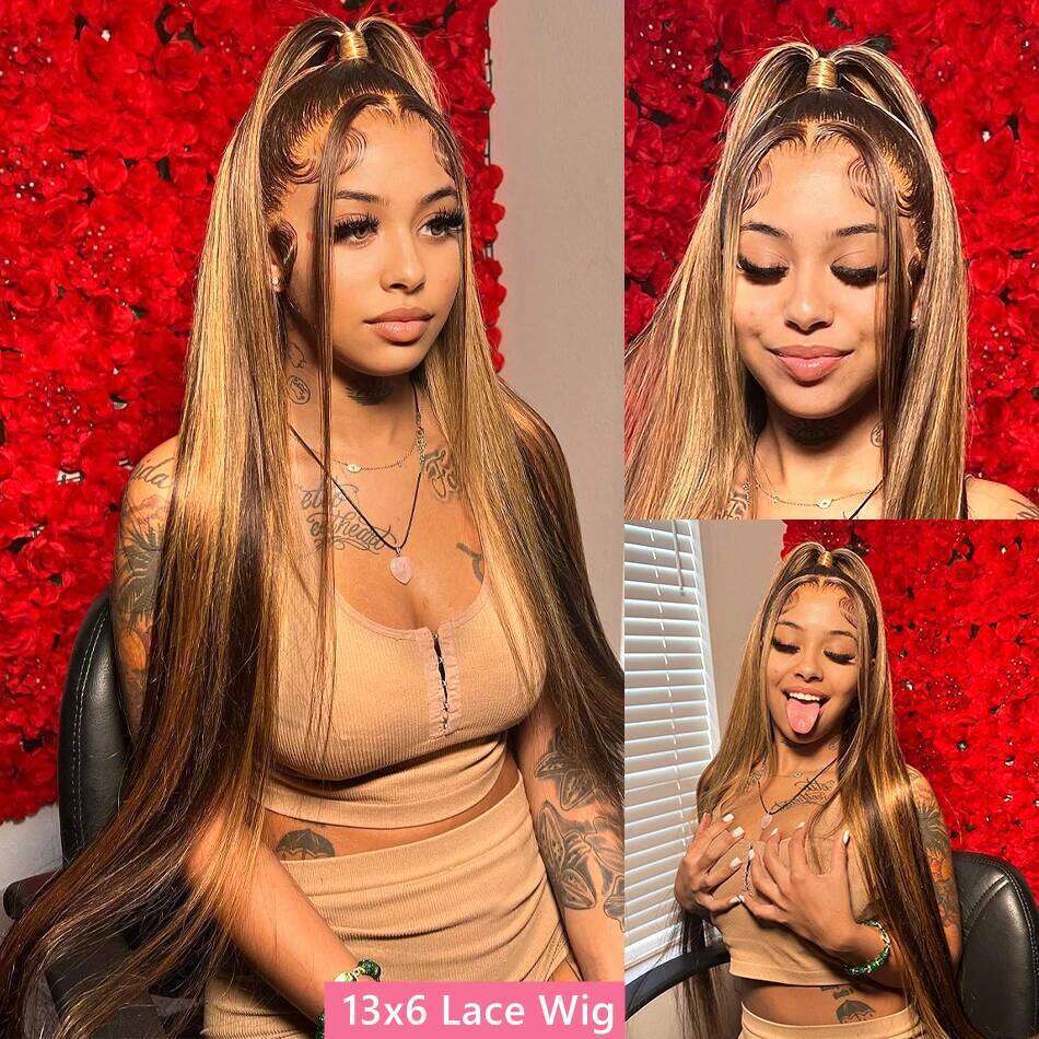 Highlight Hd Wig 13X6 Ombre Honey Blonde Colored Straight Lace Front Wigs Human Hair