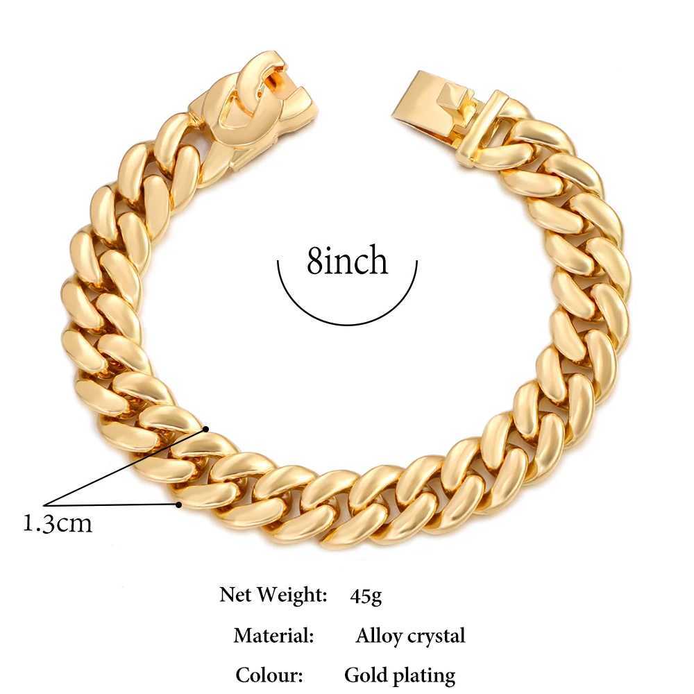 7/8/9inch Gold Color Cuban Link Chain Bracelets Men Women Hiphop Chunky Miami Cuban Chain Bracelet Wristband Punk Jewelry W250606