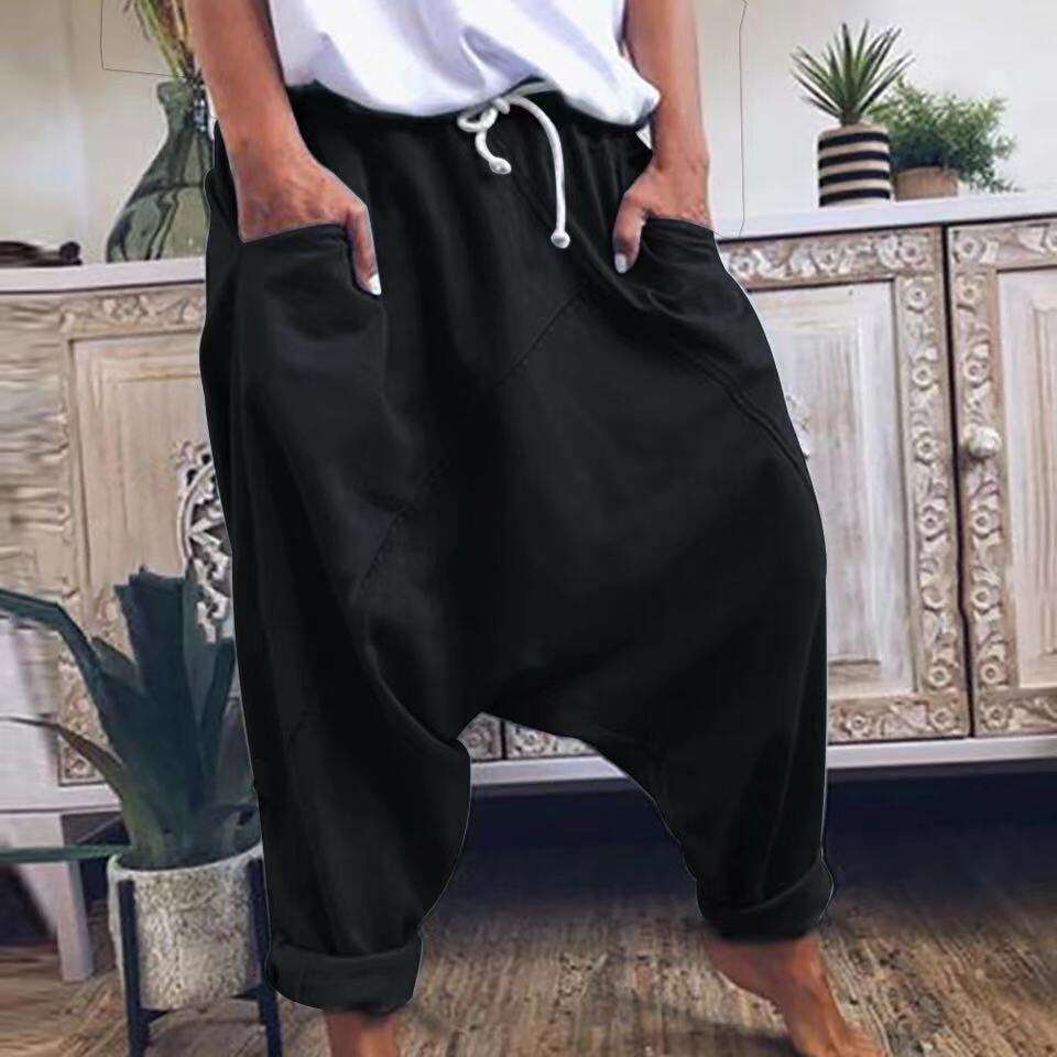 Autumn New Casual Elastic Waist Drop Crotch Fashion Drawstring Harem Women Long Pants B5