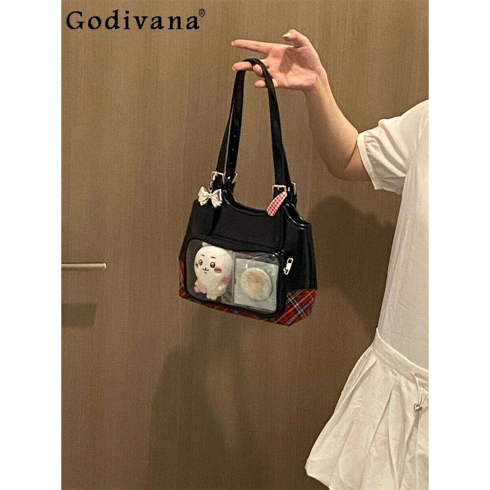 Classic Academy Style Ins Black And Red Plaid Transparent Pain Small Capacity 10Cm Baby Daily Commuter Shoulder Bag