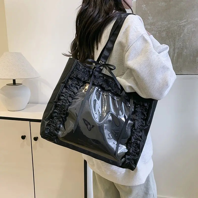 Anime Fashion Versatile Girls Strap Bowknot Transparent Splice Advanced Itabag Shoulder Bag SelfMade DIY Itabag 250605