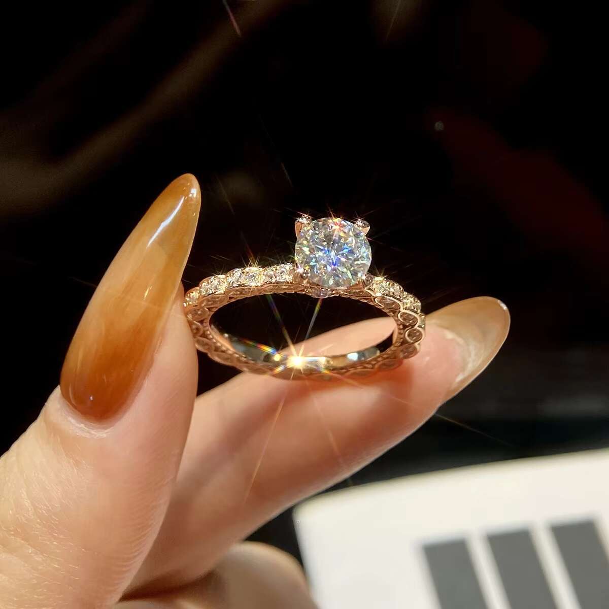 925 Sterling Silver 18k Rose Gold Plated Gra CertificateRound Shape Moissasnite Wedding Ring Women ATTAGEMS Fine Jewelry