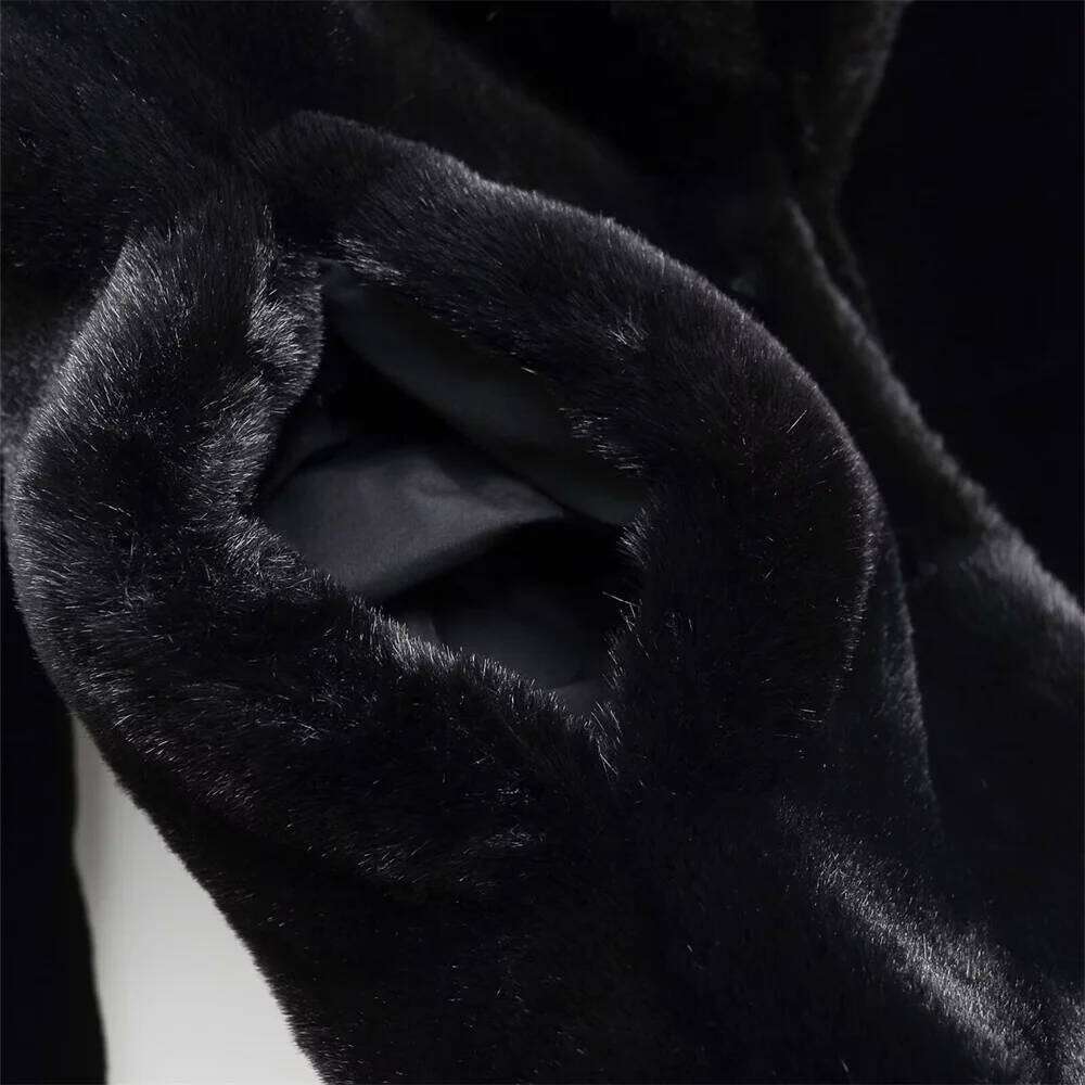 BMURHMZA women's lapel sleeved faux loose and versatile long winter new item solid color warm fur coat