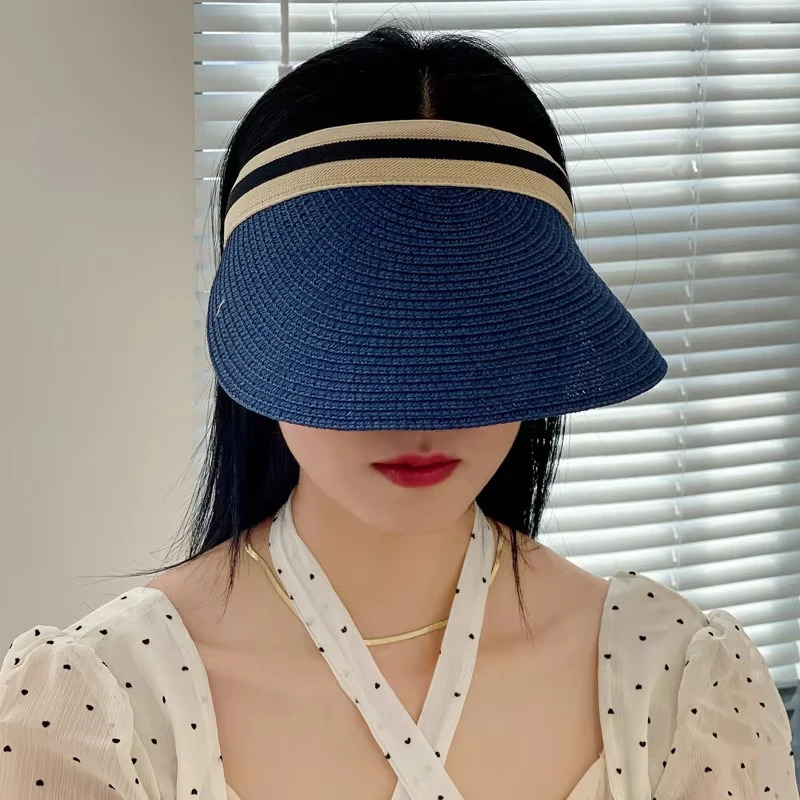 2025 Summer Empty Top Sun Hat Anti Uv Female Outdoor Visor Cap Casual Shade Hat Straw Wide Large Brim Beach Sunhat Lady 250603