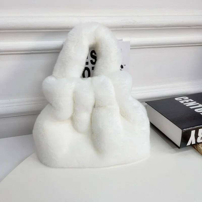 Real Rex Rabbit Fur Bags Plush Clutch Bag New Tote Mobile Purse Women's Pleated Handbag
