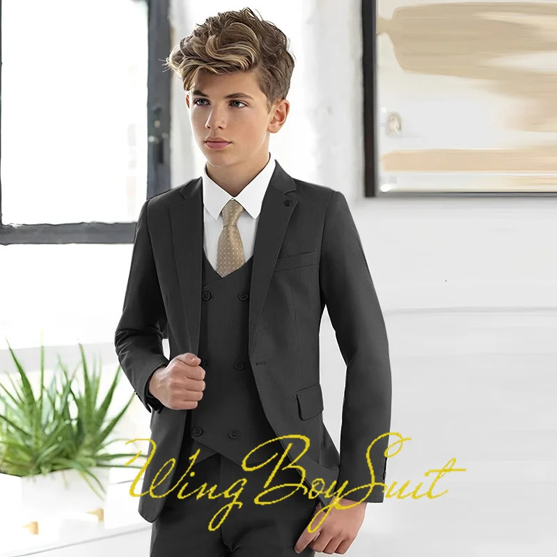 Ivory Boys Suit 3 Piece Jacket Pants Vest Formal Slim Blazer for Kids Wedding Tuxedo Business Clothing 250530
