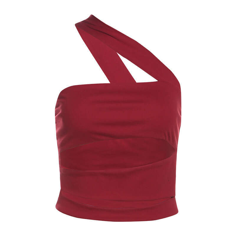 Fashion Spring Summer New Women's Sexy Hot Girl Off-Shoulder Hollow Out Tight Short Sleeveless Top B5