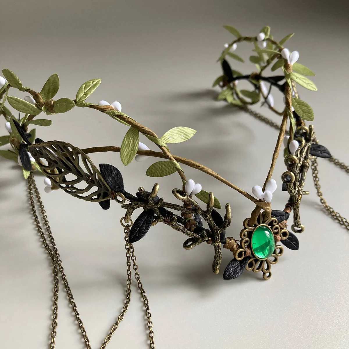 FAiry Antler Crown Woodland Elf Chain Tiara Witch Crown with Circle Bridal Elven Costume Headband Fantasy Wedding Headpiece Z250605