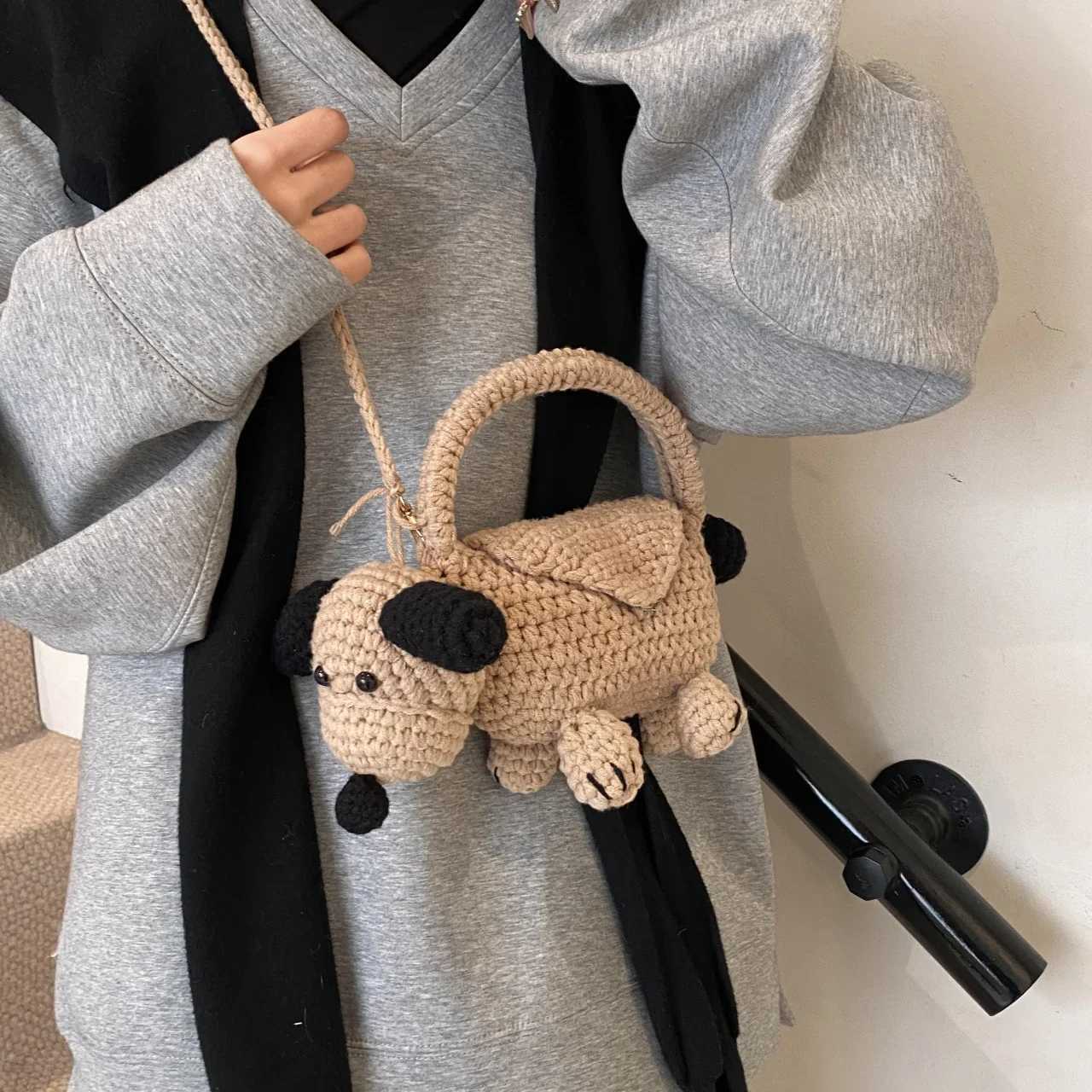Japanese Style Cartoon Bag Women Woolen Knitting Shoulder Bag for Women 2025 New Crossbody Small Phone Purse Bag Bolsa Femin M250606