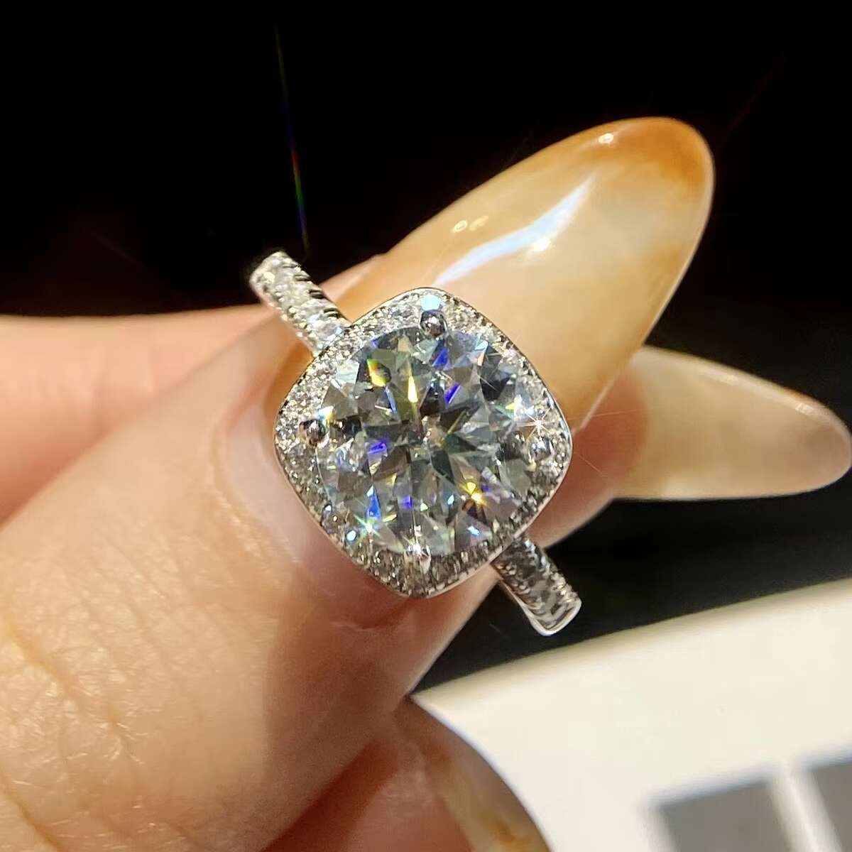 Wholesale Pure S925 Sterling Silver 18k Gold Gra VVS 3ct Diamond Moissanite square Shape Ring Wedding Fine Jewelry for Men Women