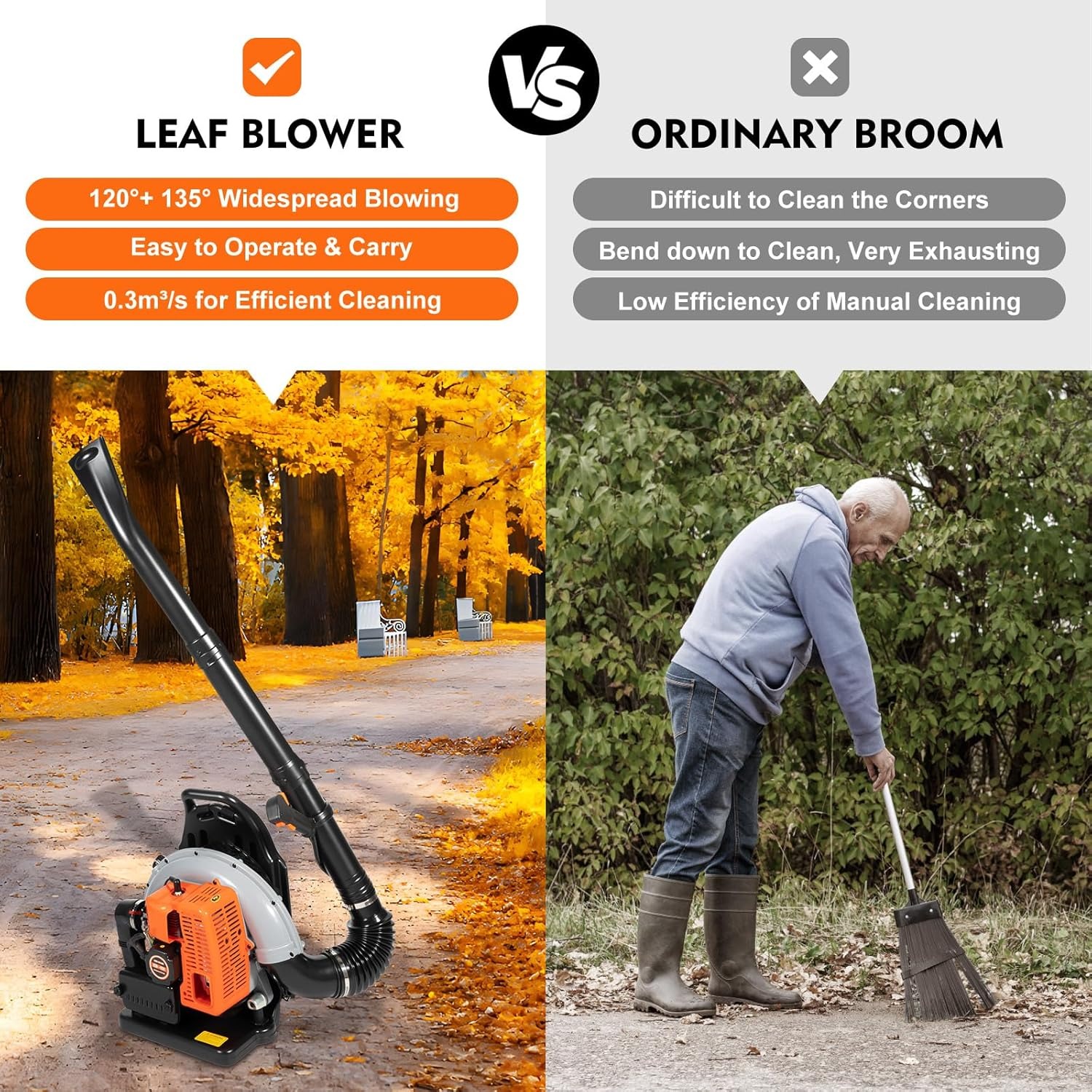 65CC 2-Stroke Gas Backpack Leaf Blower, 665CFM High-Power Yard Blower, 2.7KW Portable Air Blaster for Lawn, Lightweight Landscaping Tool for Efficient