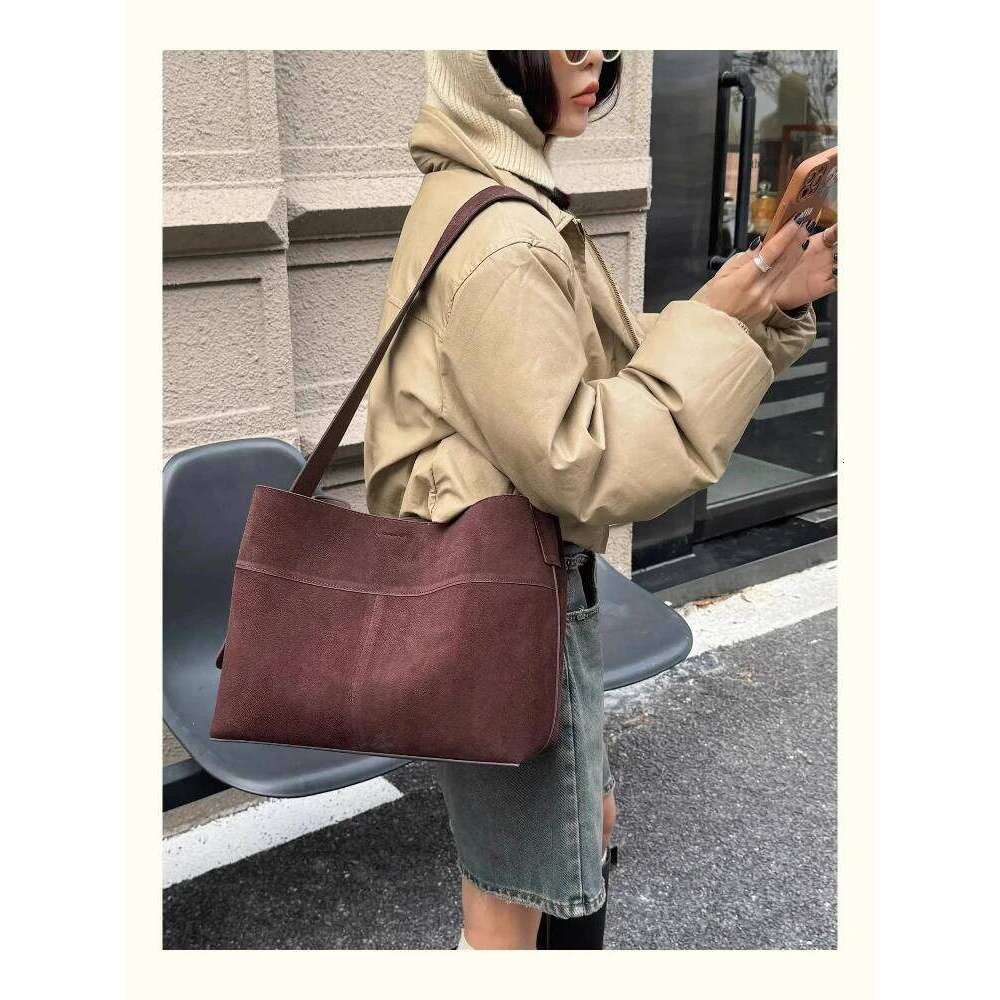 OLOEY New Winter Matte Suede Cow Leather Women Tote Coffee Retro High-end Warm Color Female Shoulder Bag Huge Commute Travel Handbag