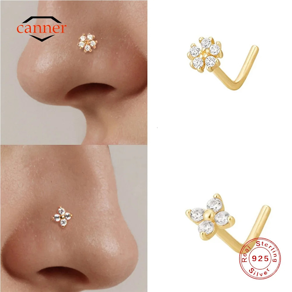 CANNER 925 Sterling Silver Smooth Love Star Nose Nails Personalized Body Piercing Accessories For Women Ins Zircon Fine Jewelry 250605