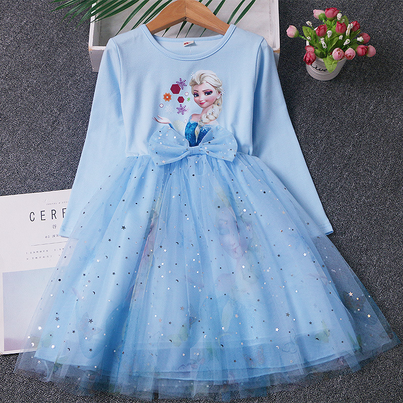 DISNEY Baby designer clothes Kids clothes Elsa princess dress girls clothes baby designer girls children Elsa puffy dress mesh small child cartoon.