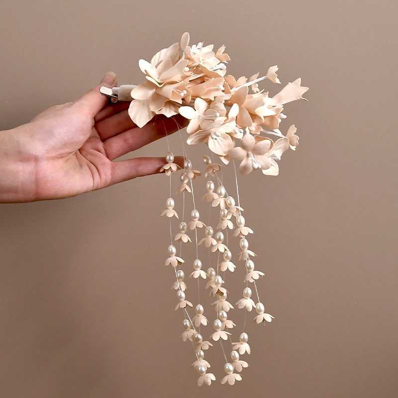 Flower Hair Barrettes Bridal Wedding Tiara Flower Pearl Tassel Hairpin Wedding Hair Accessories Z250605