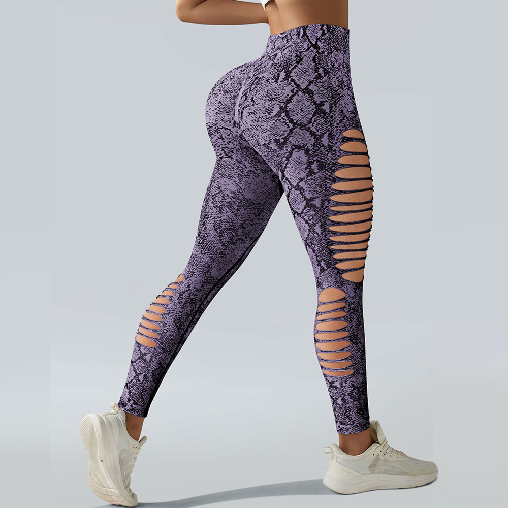 Sports and fitness checkered printed hole tight fit, high waist, high elasticity hip lifting women's pants