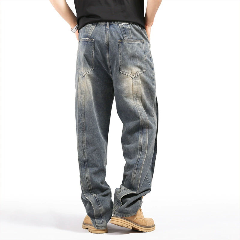 xxxl loose jeans elastic waist men stitching wideleg denim pants straight fashion trend trousers mens clothing bottoms