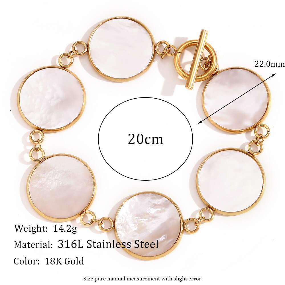 Fashion Niche Versatile Elegant Style Stainless Steel Gold-Plated OT Buckle Natural Mother-of-Pearl Round Bracelet