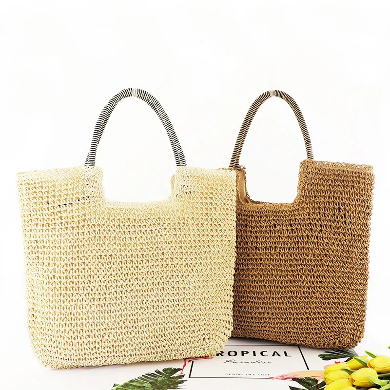 Women Beach Vintage Handmade Woven Shoulder Bag Raffia Rattan Shopping Bags Bohemian Ladies Summer Travel Vacation Casual 250530