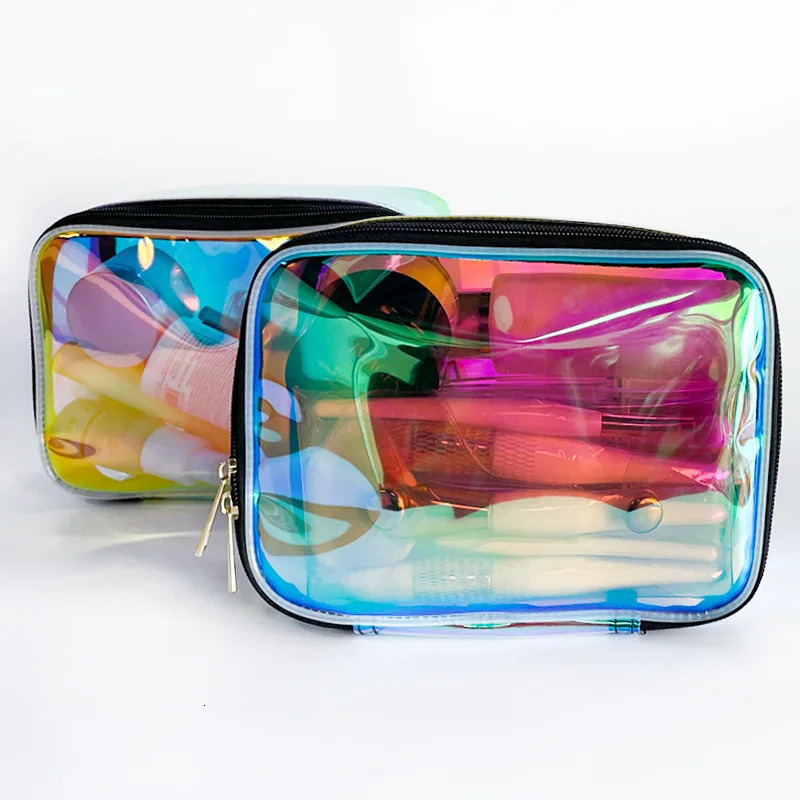 Simple And Transparent Waterproof Laser Makeup Bag Portable Travel Toiletries Storage Bag 250605
