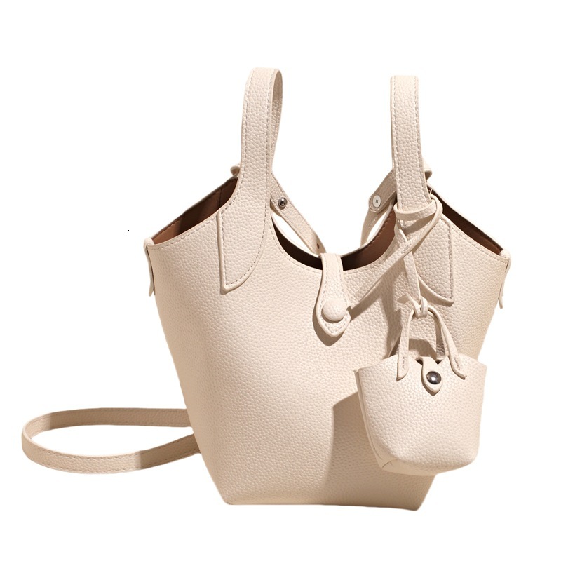 designer Minimalist Stylish Korean Style Lychee Pattern Basket Bag Spring Summer New Versatile Commuter Style Solid Color Crossbody Mother-Daughter Ba