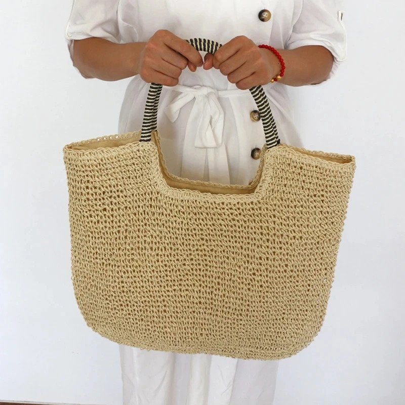 Vintage Handbag Large Capacity Beach Rattan Handmade Kintted Bohemian Straw Bag for Women Summer Travel Shoulder Bag 250530