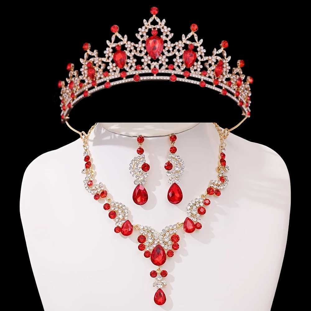 3Pcs Crystal Crown Necklace Earring Set Rhinestone Bridal Jewelry Set Women Bridal Wedding Hair Accessories Jewelry Crown Tiara Z250605