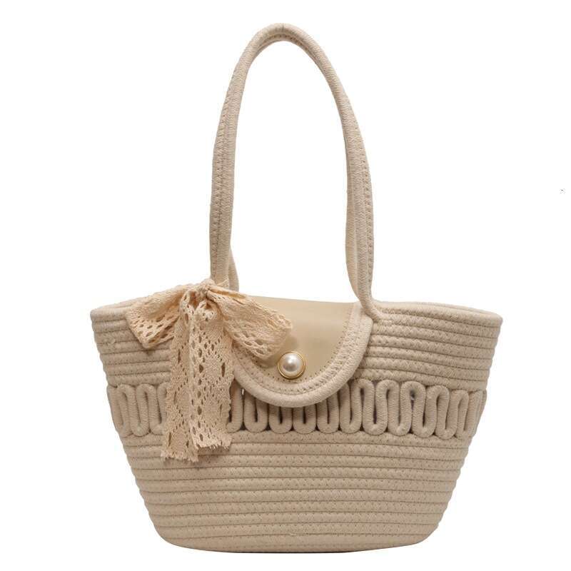 Trendy French Straw 2024 Handmade Woven Beach Bag Niche Pastoral Style Handbag