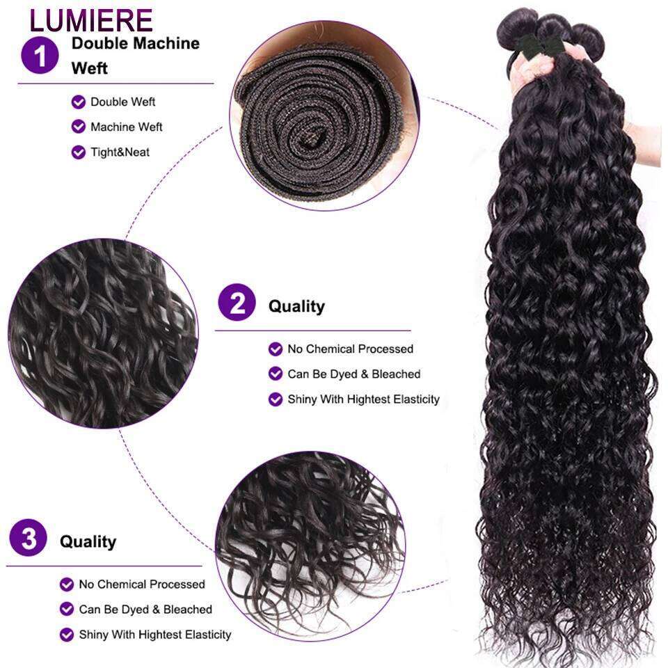 Deep Water Wave Human Bundles With Frontal HD Transparent Lace Closure And Bundle Raw Virgin Hair Weave Extension