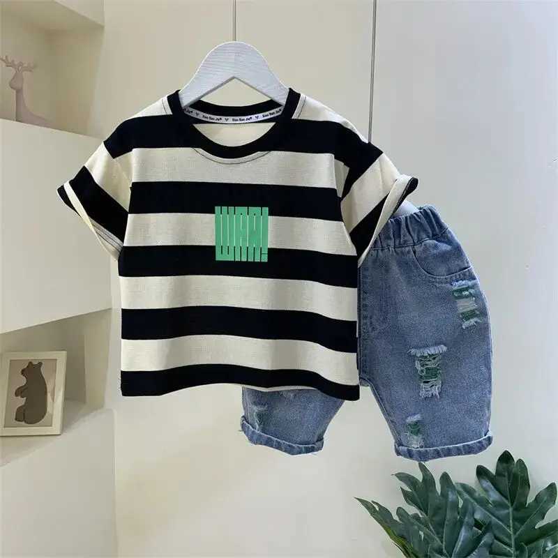 Boys Summer Set New Fashionable Short Sleeve Clothes 1-9year Childrens Internet Celebrity Cool Handsome Two Piece Set R250606